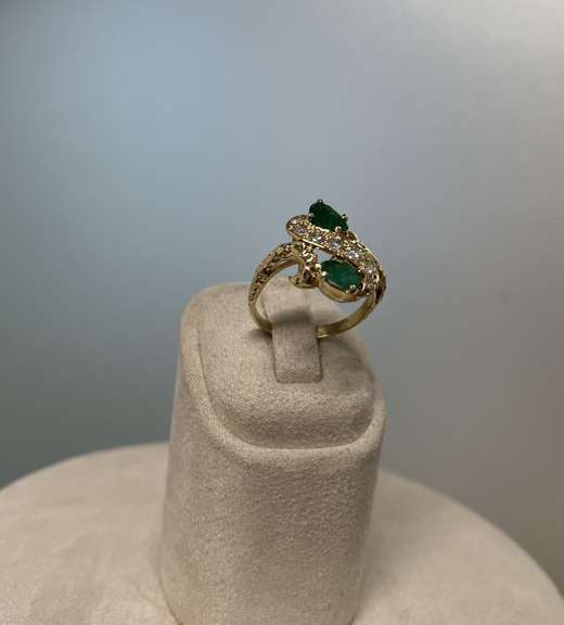 14kt Solid Yellow Gold, Emerald and Diamond Ring