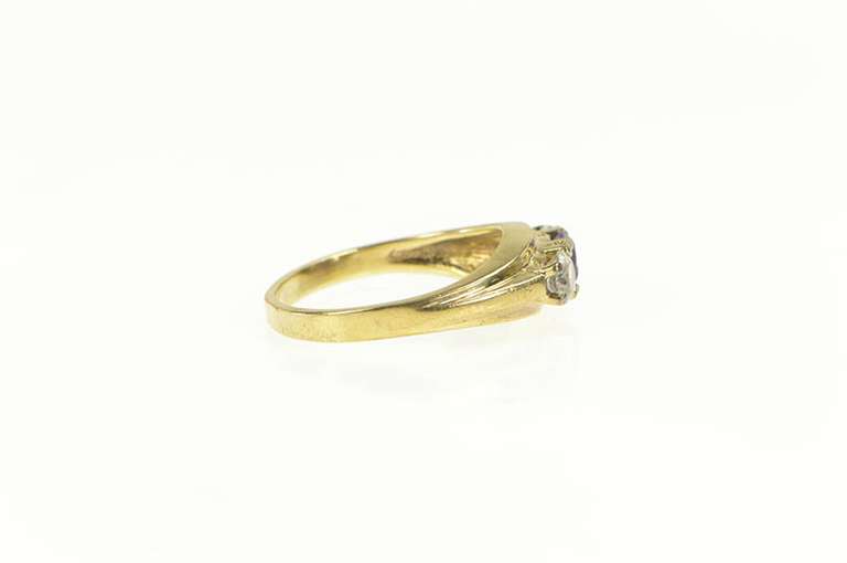8K Yellow Gold Amethyst Cubic Zirconia Three Stone Vintage Ring