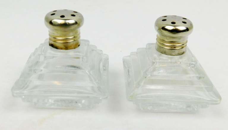 Deco Sterling & Glass Salt & Pepper Shakers