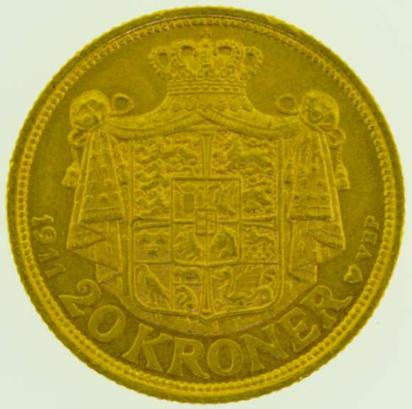 1911 Denmark 20 Kroner Gold Piece