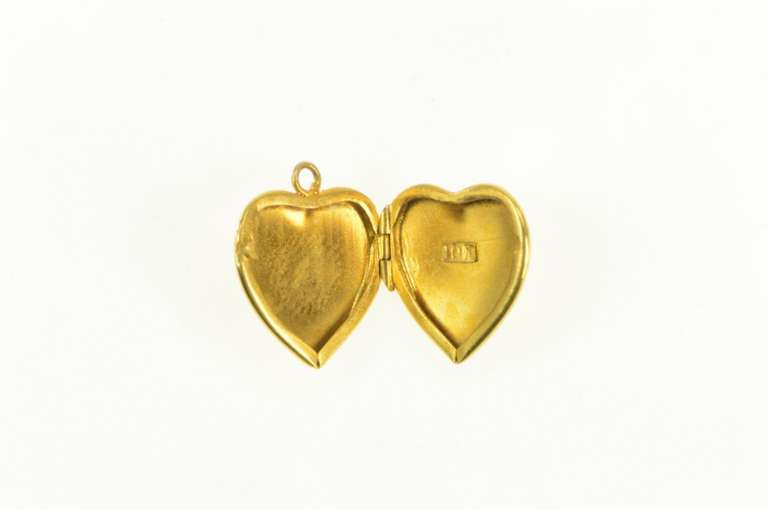 10K Yellow Gold Art Deco Heart Photo Picture Locket Charm/Pendant