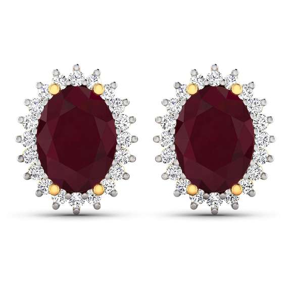 14 Kt Yellow Gold Ruby Diamond Earrings