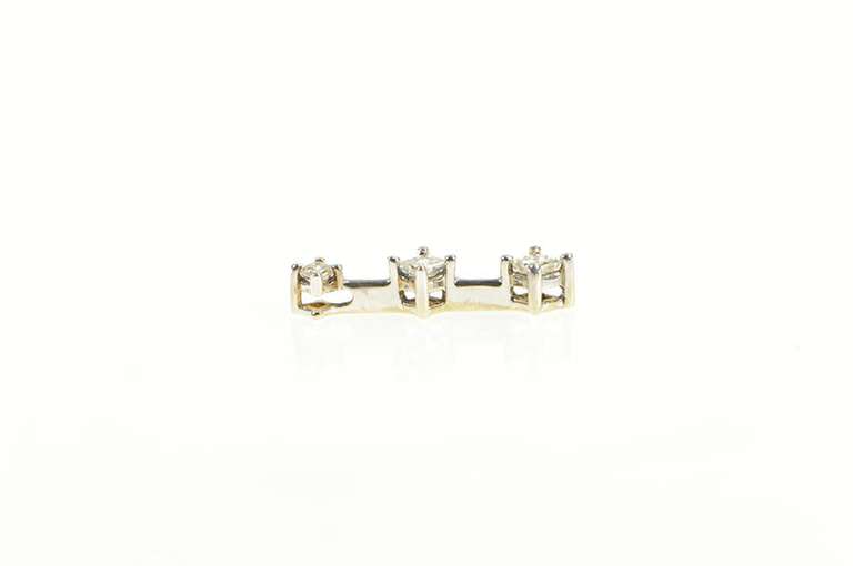 14K White Gold Tiered Princess Diamond Classic Bar Drop Pendant