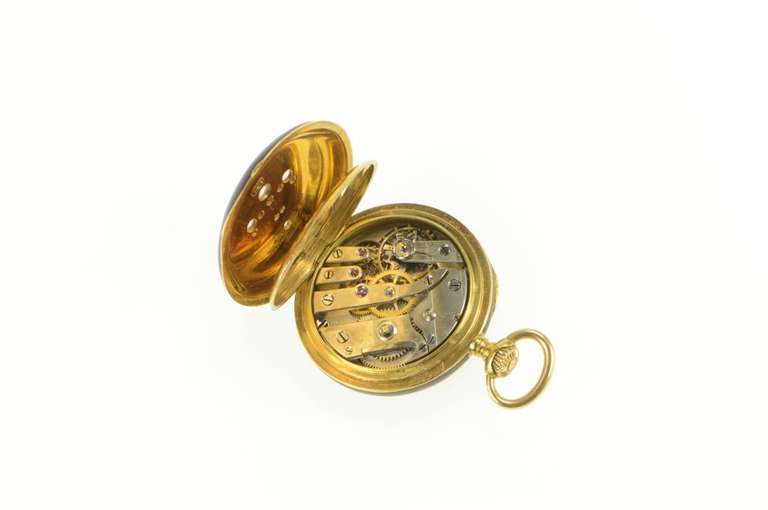 Black Enamel Fleur De Lis Rose Cut Diamond Pocket Watch