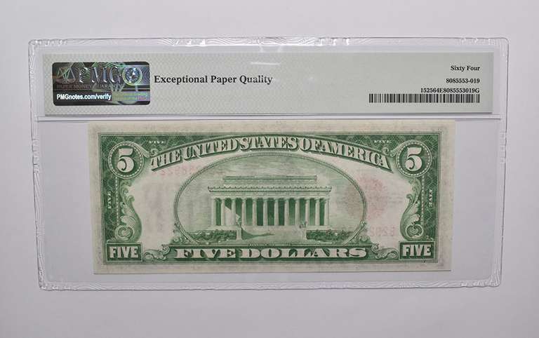 PMG 64 EPQ $5 1928 US Legal Tender Note FR#1525 (BA Block) Red Seal