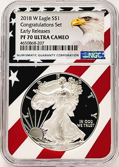 One certified proof, pf70 silver dollar