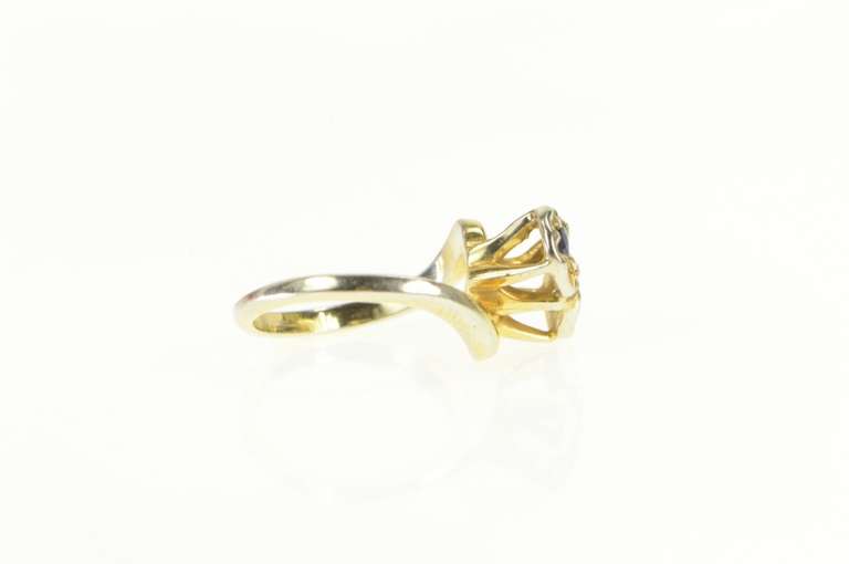 14K Yellow Gold Diamond Sapphire 1950's Two Stone Bypass Ring