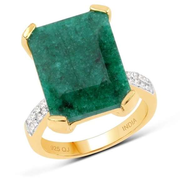Amazing 14 Kt Gold Plated Natural 9.75 Ct Emerald Ring