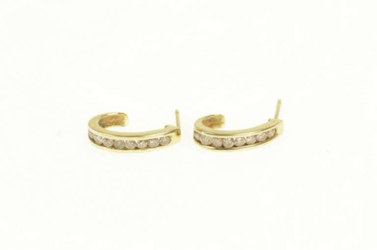 10K Yellow Gold Curved Diamond Semi Hoop Statement Earrings
