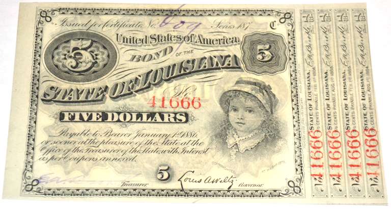 $5 1880 Green Series Louisiana Baby Bond Note