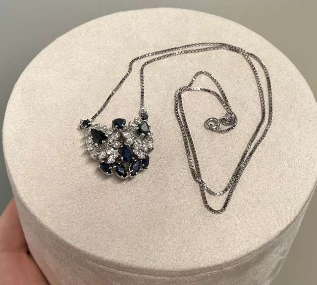 14kt Solid Gold, Blue Sapphire, & Diamond Butterfly Necklace