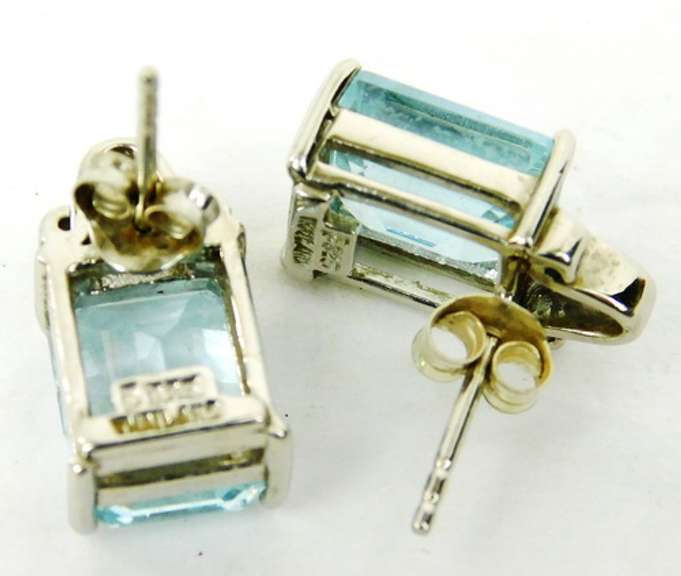 Contemporary Large Blue Topaz Sterling Filigree Earrings