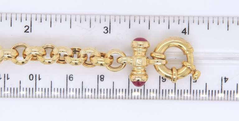 Charming Yellow Gold Rolo Chain Link Toggle Ruby Bracelet