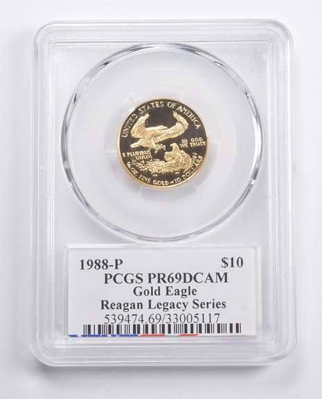 PR69DCAM 1988-P $10 American 1/4 Oz Gold Eagle Reagan Legacy Sign PCGS