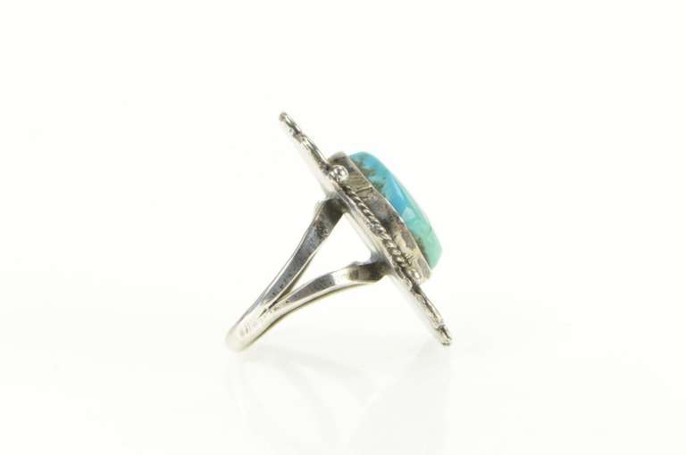 Sterling Silver Ornate Turquoise Cabochon Southwestern Ring