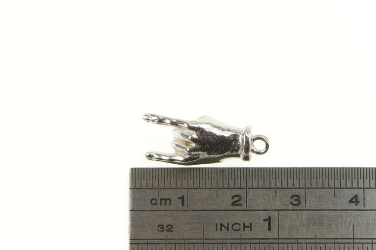 Sterling Silver 3D Rock & Roll Hand Sign Symbol Charm/Pendant