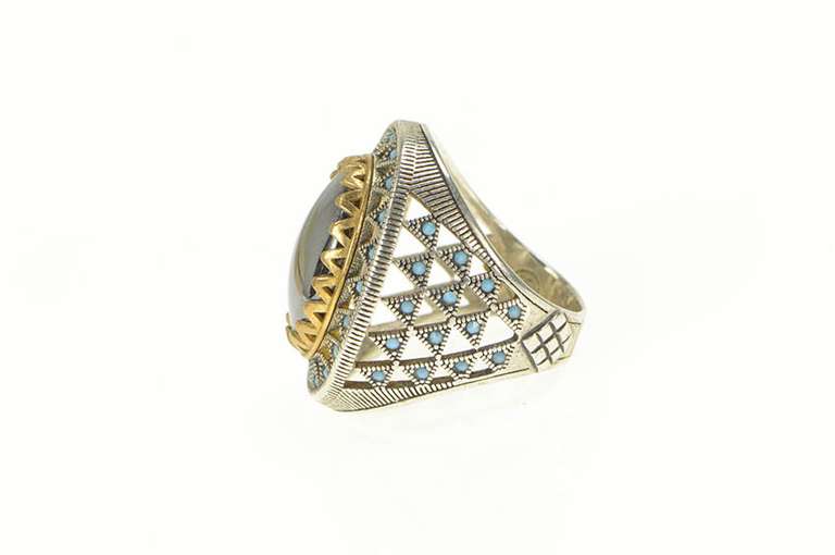 Sterling Silver Hematite Turquoise Geometric Cocktail Ring