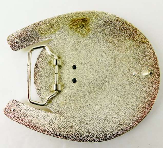 Big Silverplate Horseshoe & Mexico Flag Belt Buckle