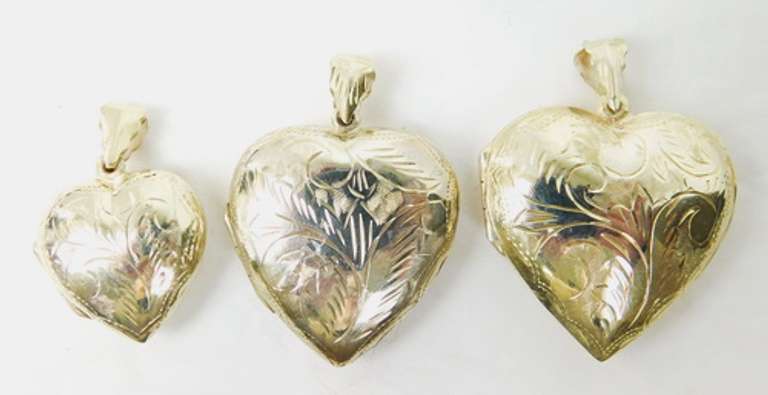 3 Graduated Sterling Engraved Puffy Heart Lockets