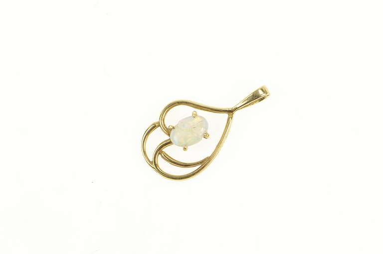14K Yellow Gold Oval Natural Opal Swirl Classic Statement Pendant