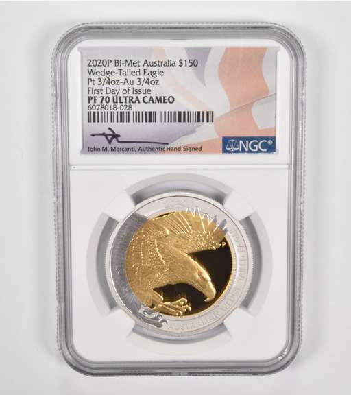 PF70UCAM 2020-P Australia $150 3/4 Oz. Pt & 3/4 Oz. Au Bimetallic NGC
