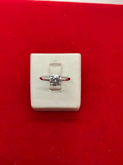 CERTIFIED 14K WHITE AND LAB GROWN SOLITAIRE DIAMOND RING