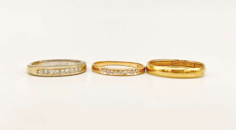 3x Stackable Diamond and 14KT Solid Gold Bands