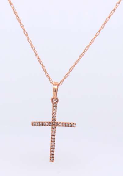Sparkling Rose Gold Diamond Cross Pendant on Chain