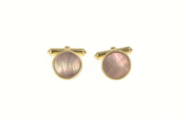 Gold Filled Art Deco Grey Mother of Pearl Classic Cuff Links