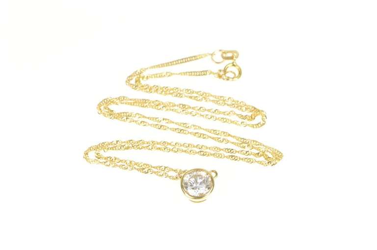 10K Yellow Gold Round Solitaire Cubic Zirconia Chain Necklace