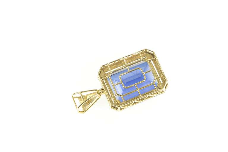 10K Yellow Gold Emerald Sim. Sapphire Diamond Encrusted Pendant