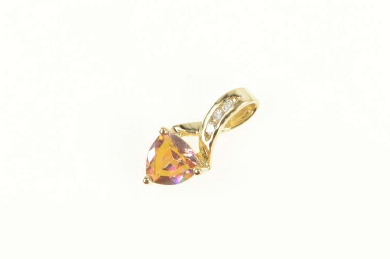 10K Yellow Gold Heart Peach Mystic Topaz Diamond Statement Pendant