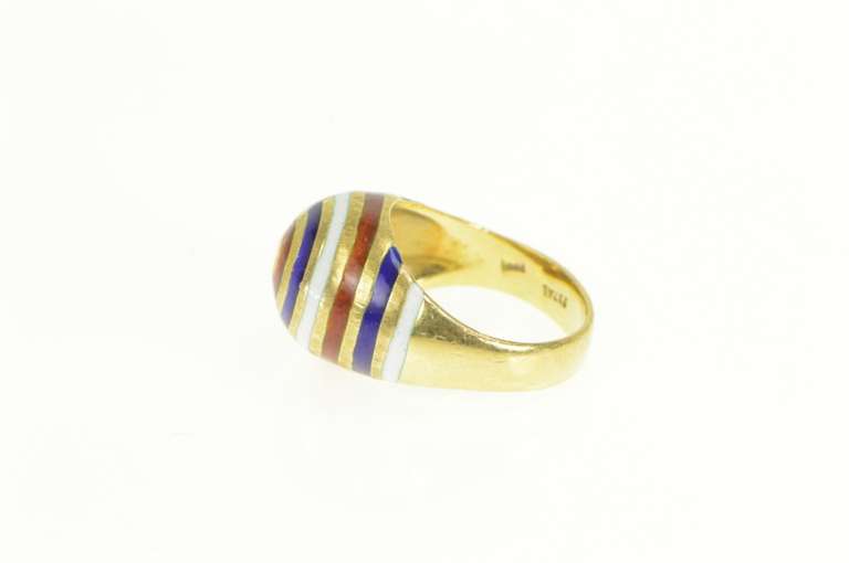 18K Yellow Gold Red White Blue Enamel Target Domed Circle Ring