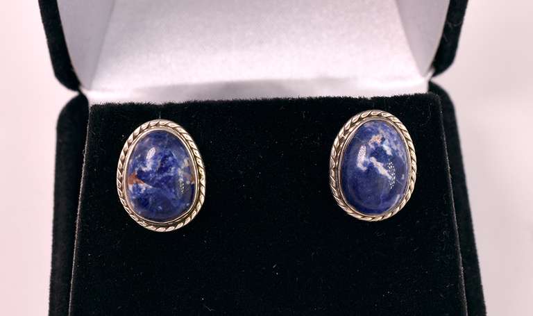 Interesting Stone Earrings in Sterling Silver