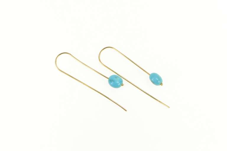 14K Yellow Gold Southwestern Turquoise Hook Dangle Statement Earrings