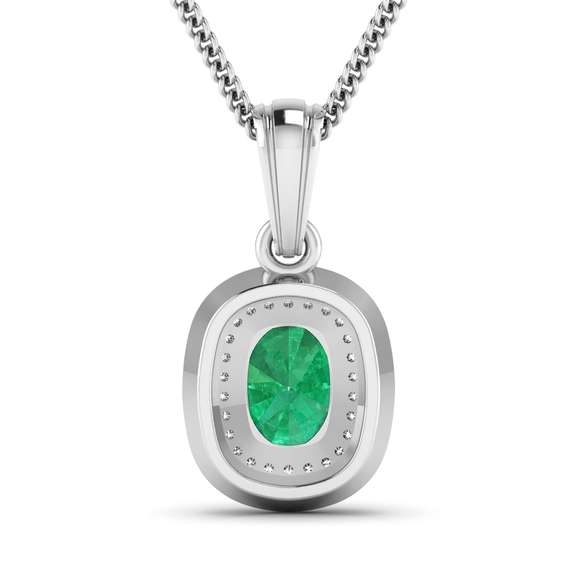 Vibrant 14 Kt White Gold Emerald Diamond Pendant