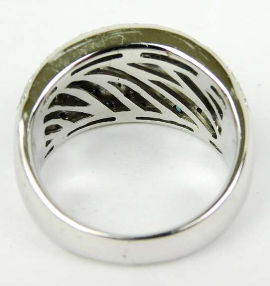 Wide Sterling Blue & White Diamonds Ring, Size 8