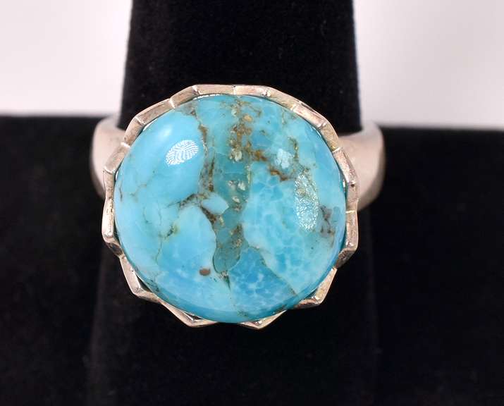 Large Turquoise Set In Sterling Ring