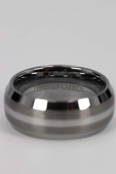 Men's Tungsten Carbide Two Tone Thin Stripe Wedding Band Comfort Fit Ring Size 6.5