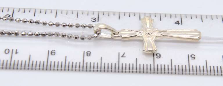 Vintage 925 Sterling Silver Cross Pendant on Italian Beaded Silver Chain Necklace