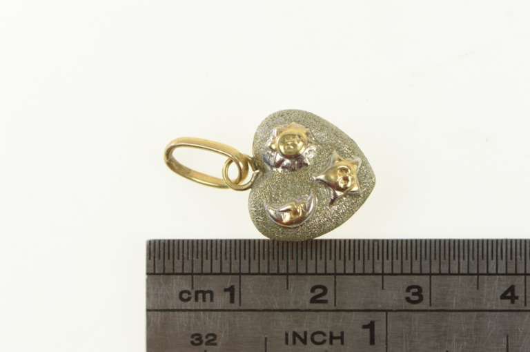 10K Yellow Gold Two Tone Star Moon Sun Puffy Heart Charm/Pendant