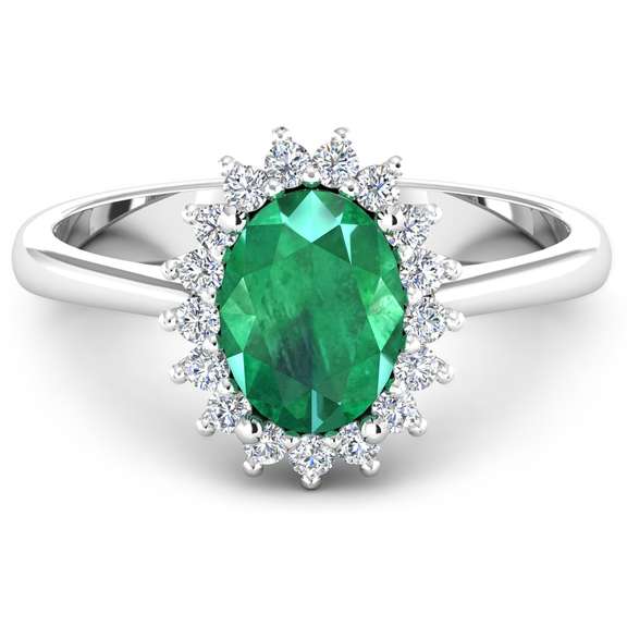 Solid 14 Kt White Gold Emerald Diamond Ring