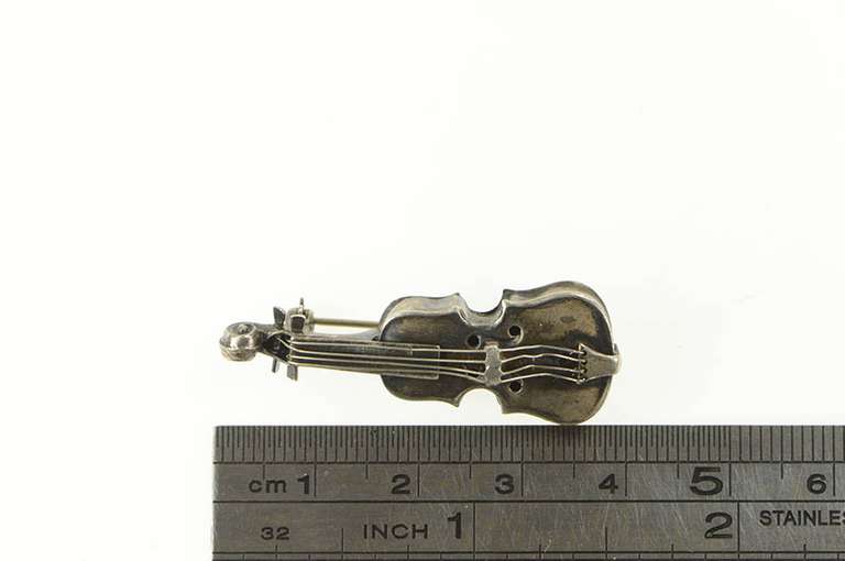 Sterling Silver 3D Ornate Violin Music Stringed Instrument Pin/Brooch