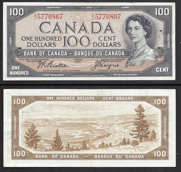 $100 1954 Canadian Note Circulated