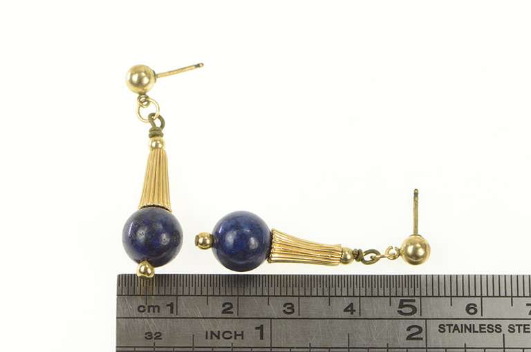 Gold Filled 1960's Lapis Lazuli Sphere Curved Dangle Earrings