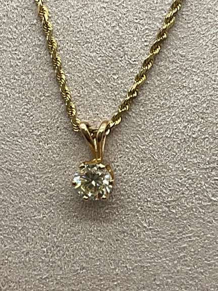 CERTIFIED 14K GOLD ROPE CHAIN WITH A DIAMOND PENDANT