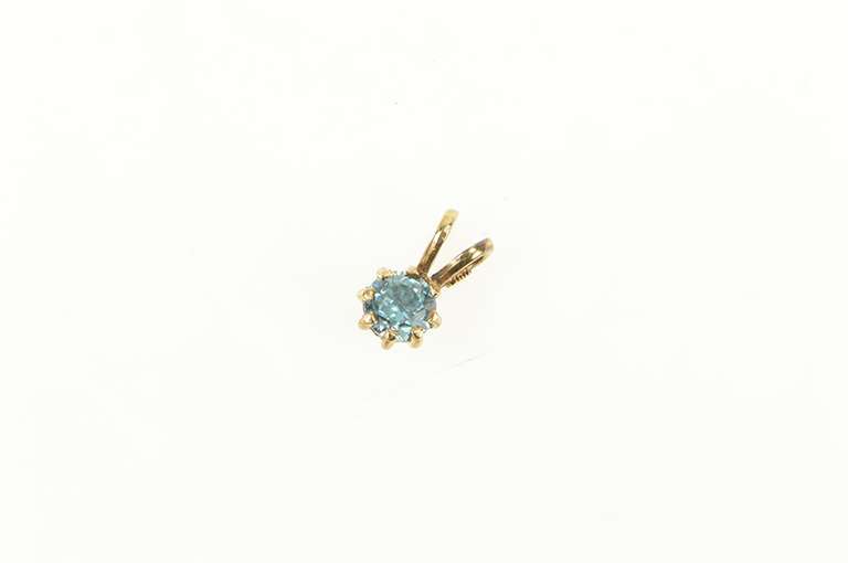 14K Yellow Gold Round Blue Topaz Solitaire Classic Charm/Pendant