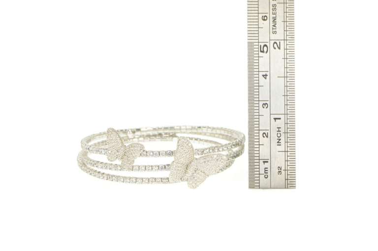 Sterling Silver Pave Encrusted Butterfly Wrap Coil Spiral Bracelet