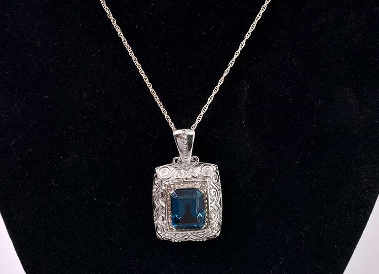 Sterling necklace With Blue Gem Pendant