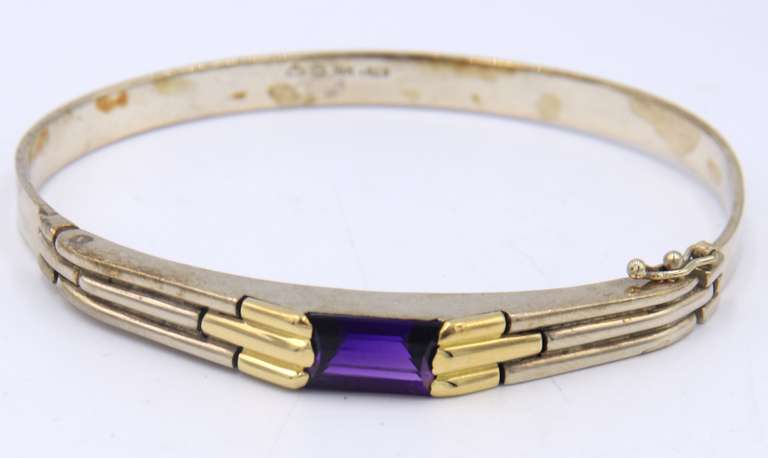 Vintage 925 Sterling Silver Signed Cubic Zirconia Cuff Bangle